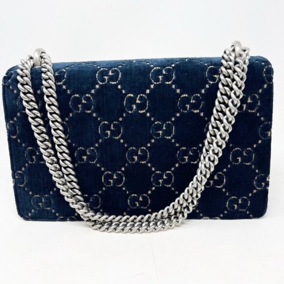 GUCCI DOUBLE G DIONYSUS SMALL NAVY BLUE VELVET WOMENS PURSE - Picture 2 of 9
